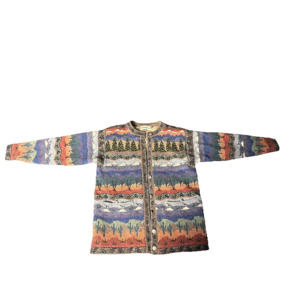 Barry Bricken Vtg Cardigan Women's Med Wool Button-Front Nature  Art